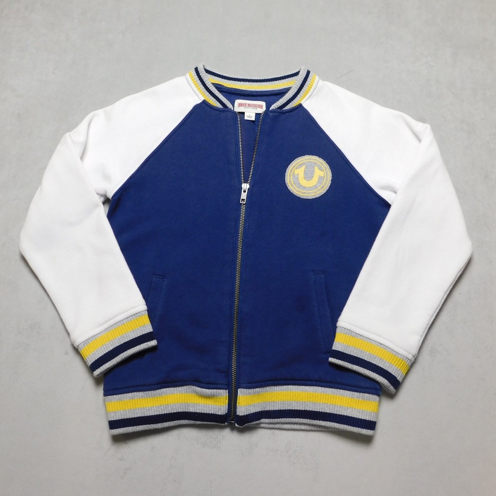 True Religion Boys 7 Navy Blue Varsity Full Zip Sweatshirt Horseshoe‎ Logo 02
